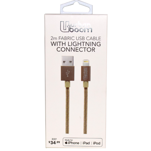 Urban Boom MFI 2m Fabric USB Cable with Lightning Connector