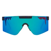 Pit Viper The Peacekeeper Original Wide 2.0 Black w Blue Splatter / Blue Mirror Polarised Lenses