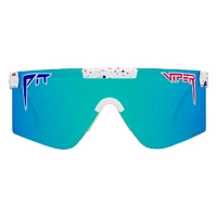 Pit Viper The Merika Original Wide 2.0 White w Blue Splatter / Blue Mirror Polarised Lenses