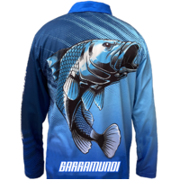 Mangrove Jacks Fishing Shirt Barramundi Blue Available In Various Sizes