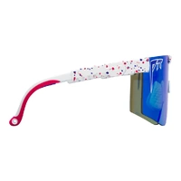 Pit Viper The Merika Original Wide 2.0 White w Blue Splatter / Blue Mirror Polarised Lenses