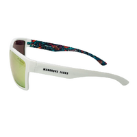 Mangrove Jacks Hoodlum C9 White w Temple Print / Ice Pink Revo Polarised Lenses