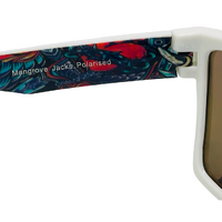Mangrove Jacks Hoodlum C9 White w Temple Print / Ice Pink Revo Polarised Lenses