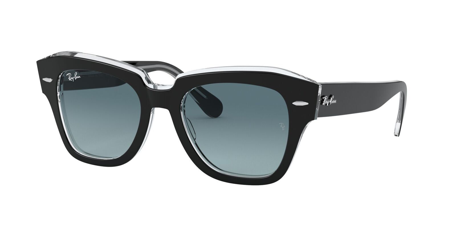 Ray-Ban RB2186 12943M-49 State Street Black On Transparent / Blue Grey  Gradient Lenses