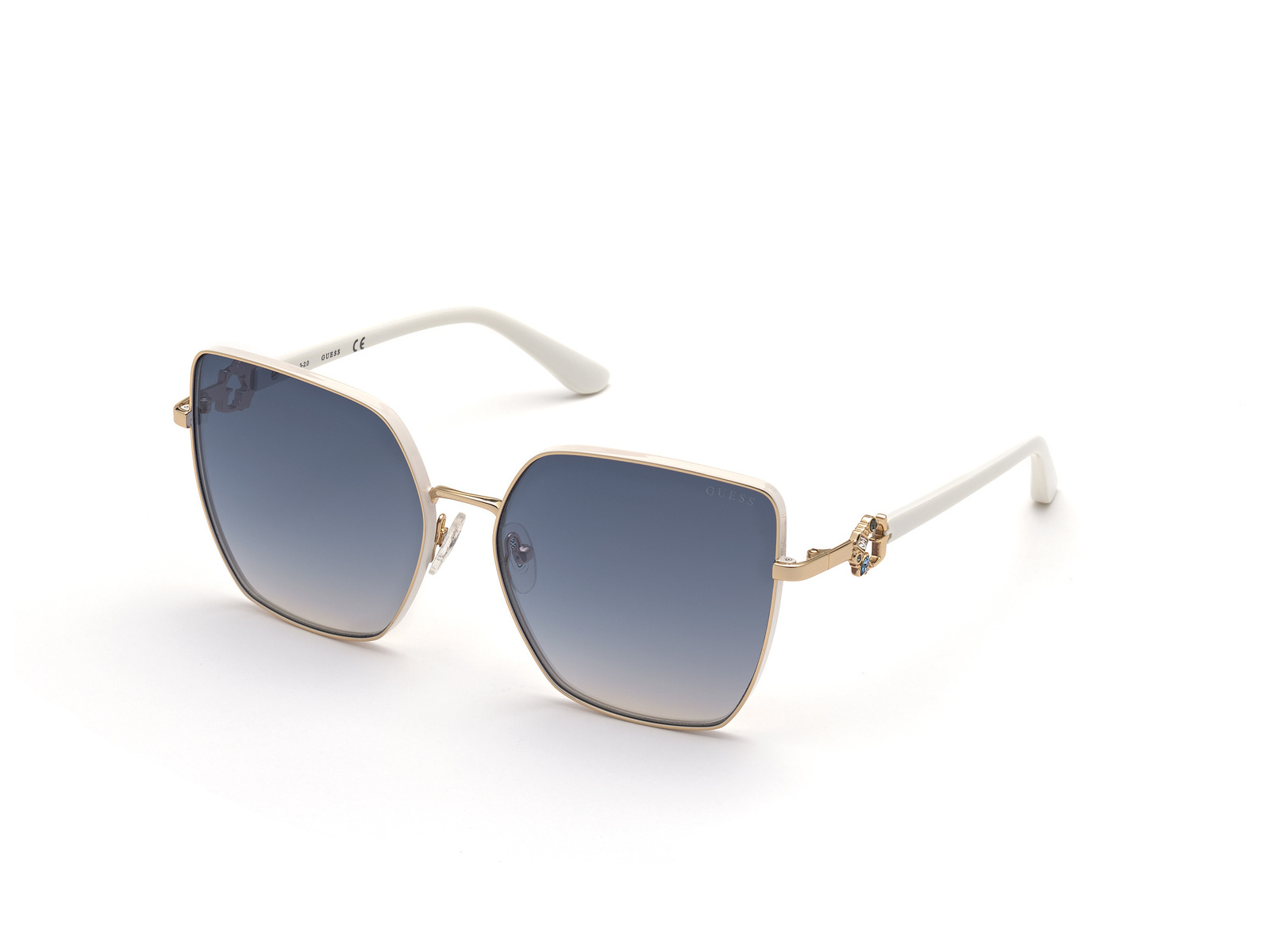 Guess Gu7790-s Sunglasses Shiny Light Nickeltin Womens Accessories Sunglasses Gradient Blue 