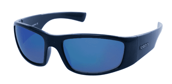 Spotters Coyote+ Gloss Black / Ice Blue Mirror Polarised Lenses