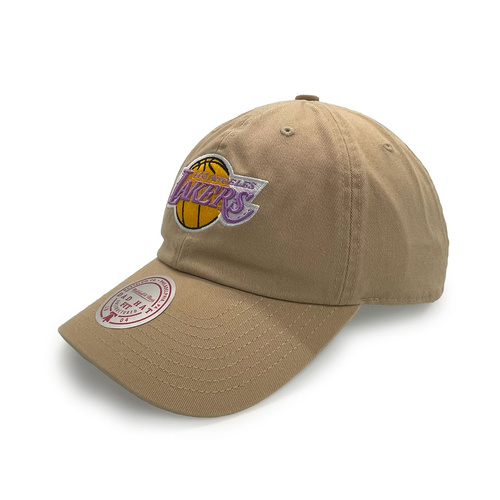 Mitchell & Ness Los Angeles Lakers Dad Hat Team Logo Khaki OSFM