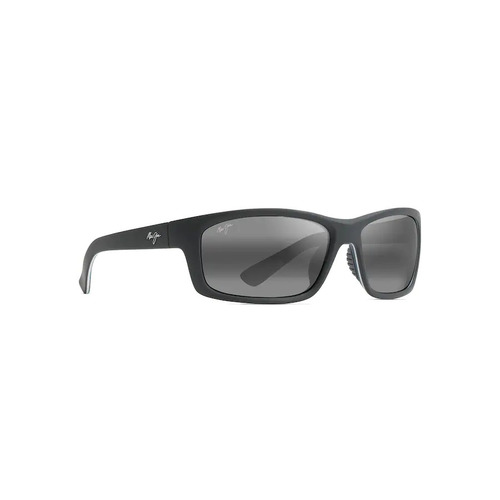 Maui Jim Kanaio Coast 766-02MD Matte Soft Black w White and Blue / Neutral Grey Polarised Lenses