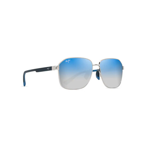 Maui Jim Onipaa Asian Fit DBS651-17 Shiny Silver w Dark Blue / Dual Mirror Blue to Silver Polarised Lenses