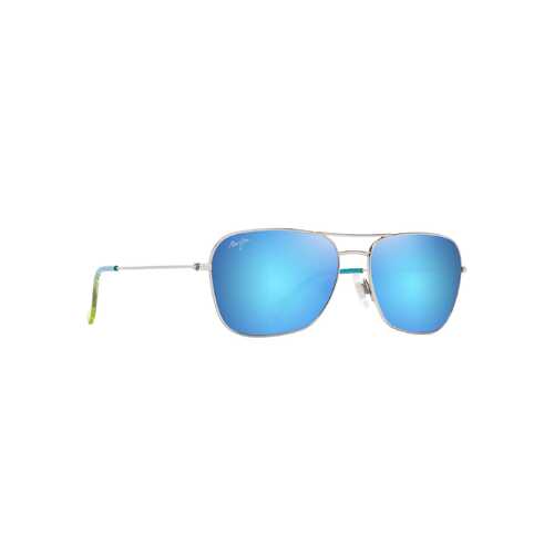 Maui Jim Na'auao B675-17B Shiny Silver w Blue & Green / Blue Hawaii Polarised Lenses