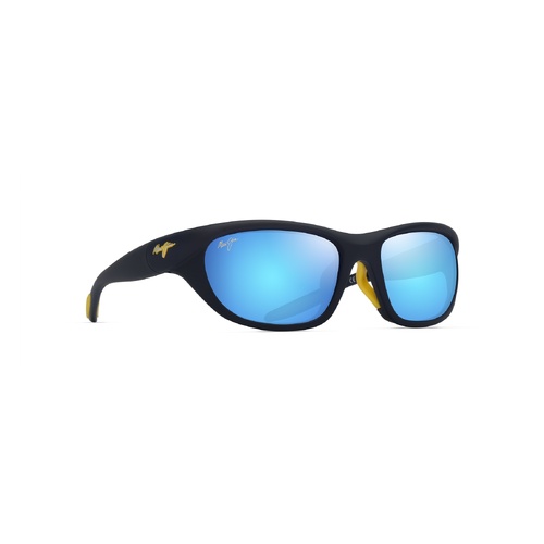 Maui Jim Haulani Asian Fit B343-03A Matte Solid Dark Blue w Yellow / Blue Hawaii Polarised Lenses