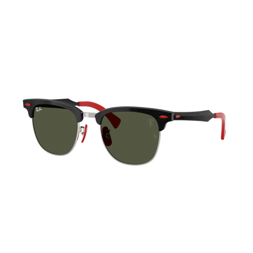 Ray-Ban RB3807M F11031-51 Scuderia Ferrari Collection Brushed Black On Silver / G-15 Green Lenses