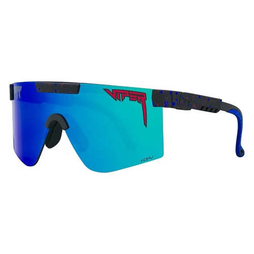 Pit Viper The Peacekeeper Original Wide 2.0 Black w Blue Splatter / Blue Mirror Polarised Lenses