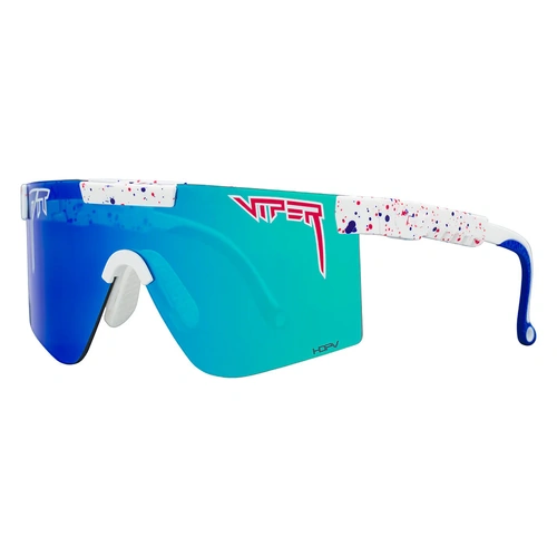 Pit Viper The Merika Original Wide 2.0 White w Blue Splatter / Blue Mirror Polarised Lenses