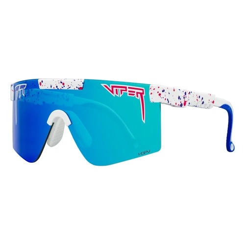 Pit Viper The Merika Original Single Wide Red w White & Blue / Blue Mirror Polarised Lenses