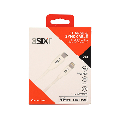 3SIXT Charge & Sync Cable - USB-C to Lightning 2m White