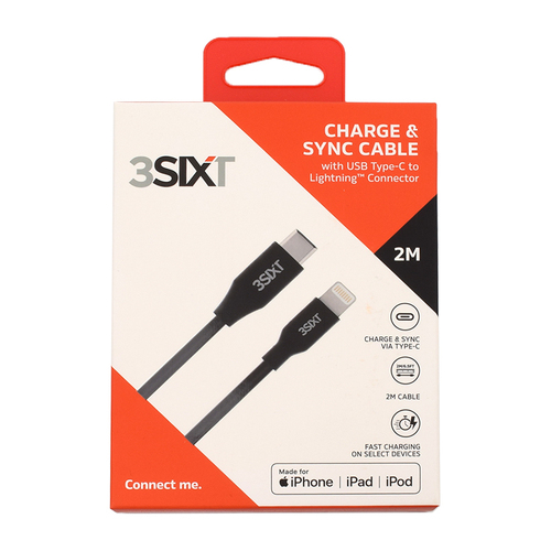 3SIXT Charge & Sync Cable - USB-C to Lightning 2m Black