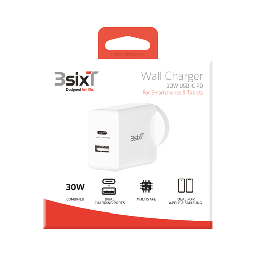 3SIXT Wall Charger 30W USB-C PD + 2.4A