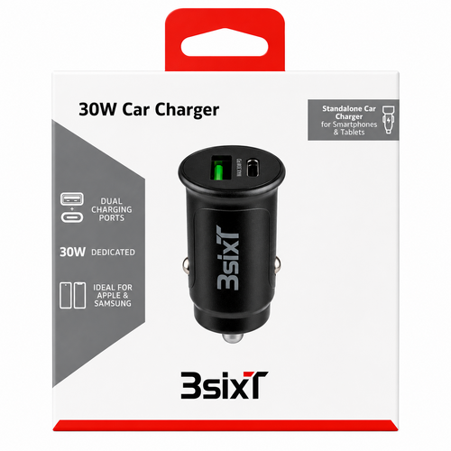 3SIXT Car Charger 30W USB-C + USB-A
