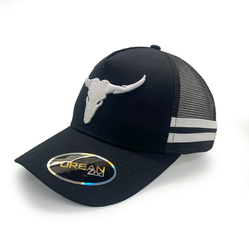 Urban Zoo West Village 109 5 Panel Trucker Longhorn Bull Black/White OSFM