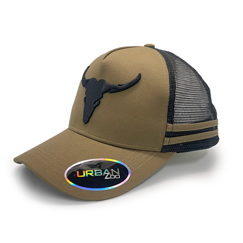 Urban Zoo West Village 109 5 Panel Trucker Longhorn Bull Khaki/Black OSFM