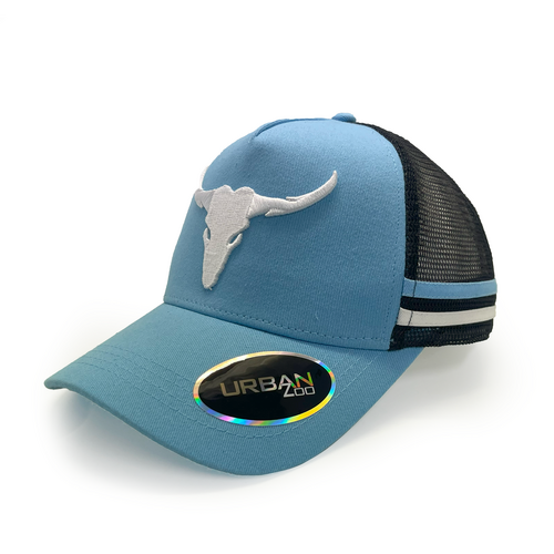 Urban Zoo West Village 109 5 Panel Trucker Longhorn Bull Blue/White OSFM