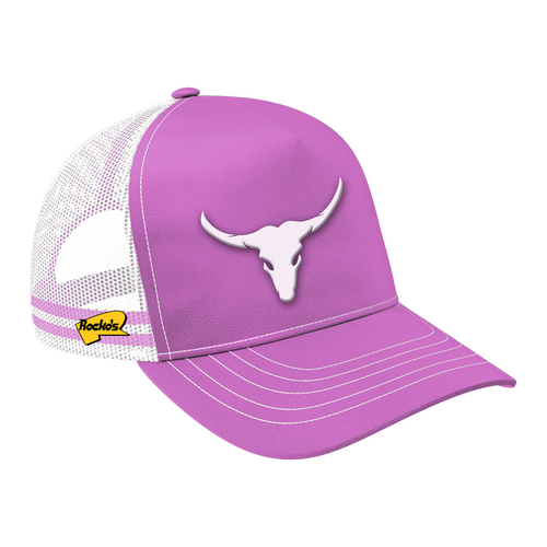 Rocko's 5 Panel Trucker Cap Longhorn Bull Pink OSFM