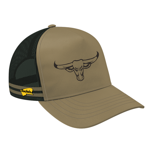 Rocko's 5 Panel Trucker Cap Angry Bull Khaki OSFM
