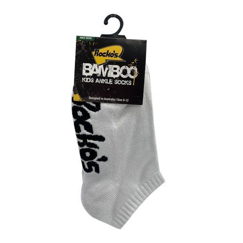 Rocko's Bamboo Kids Ankle Socks White Size 9-12