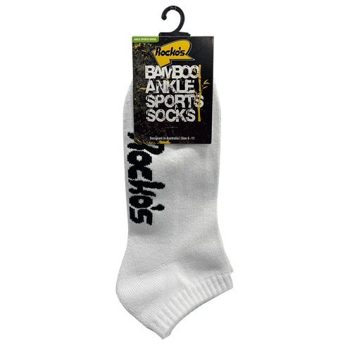 Rocko's Bamboo Ankle Sports Socks White Size 6-11