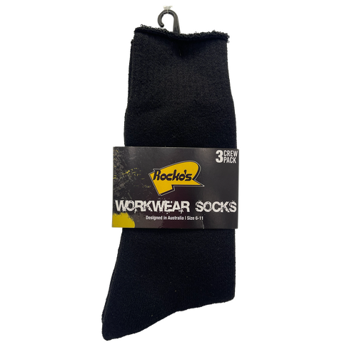 Rocko's Cotton Workwear Socks (3 Pack) Black Size 11-14