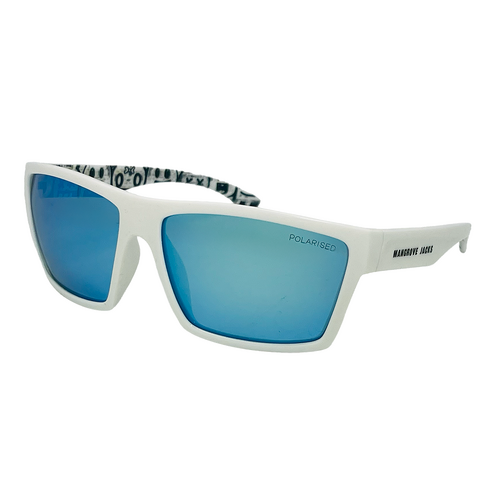 Mangrove Jacks Hoodlum C8 White w Temple Print / Ice Blue Revo Polarised Lenses