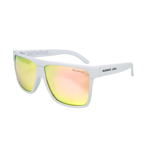 Mangrove Jacks Showtime C9 White w Temple Print / Ice Pink Revo Polarised Lenses