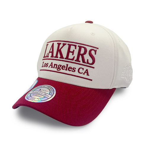 Mitchell & Ness Los Angeles Lakers Flexfit 110 Stacked White Cream/Burgundy OSFM